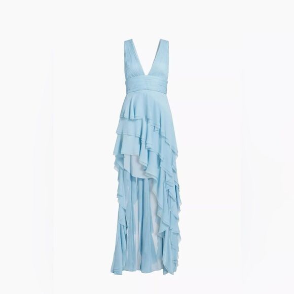 Alice + Olivia Asymmetric Ruffled Maxi Dress size 4 - Picture 5 of 14